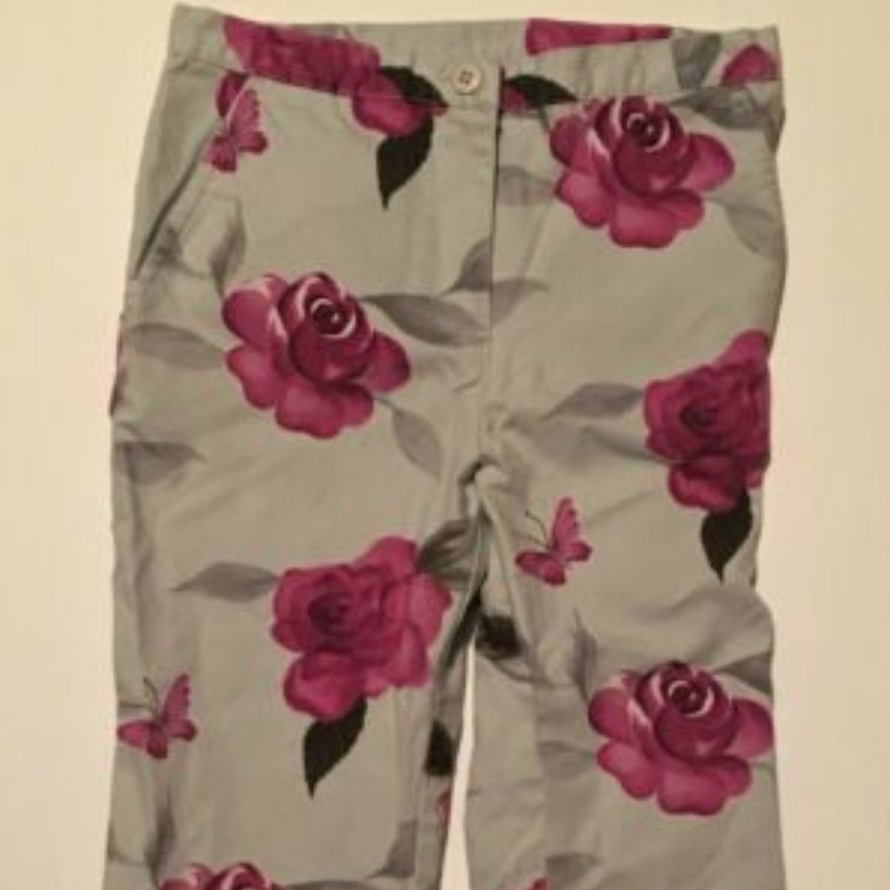 TALBOTS KIDS Girls' STRETCH Floral Capri/Cropped Pants ~ Sz 8